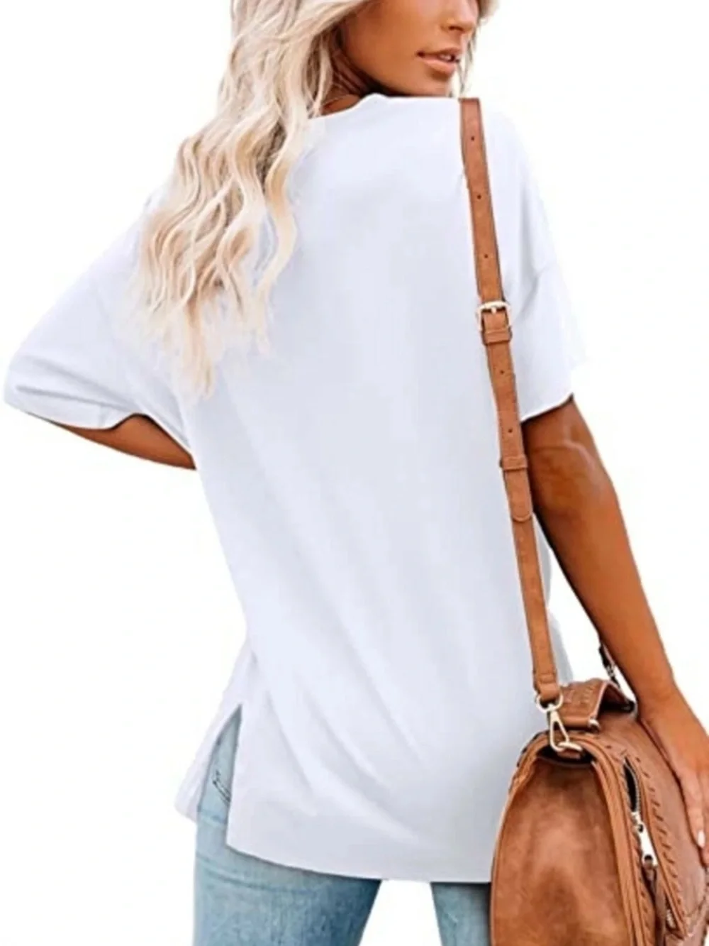 Sample White V-Neck Short Sleeve Tee - Casual Everyday Top - Picture 2 of 11
